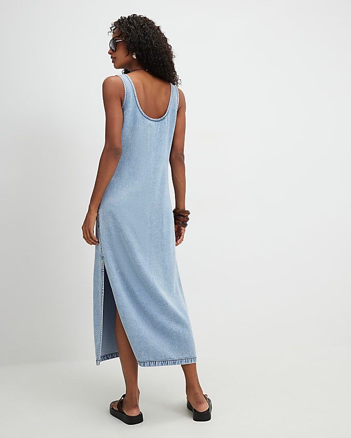 Blue Denim Midi Slip Dress