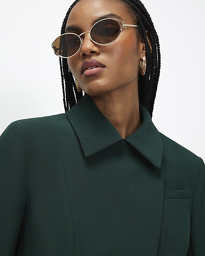 Green Collared Asymmetric Placket Jacket