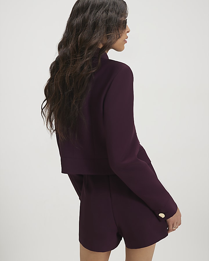 Red Collared Asymmetric Placket Jacket