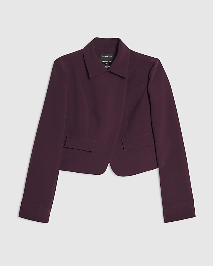 Red Collared Asymmetric Placket Jacket