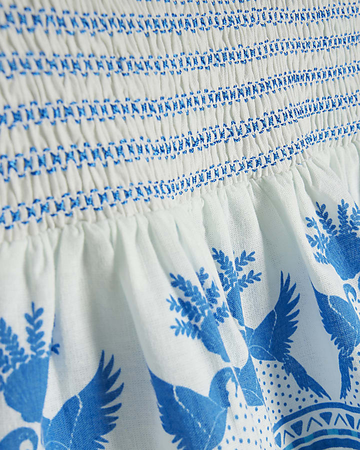 White Cotton Placement Print Mini Skirt