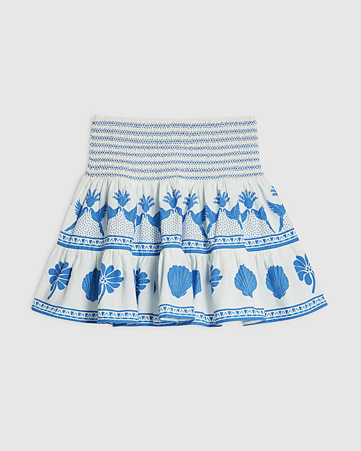 White Cotton Placement Print Mini Skirt