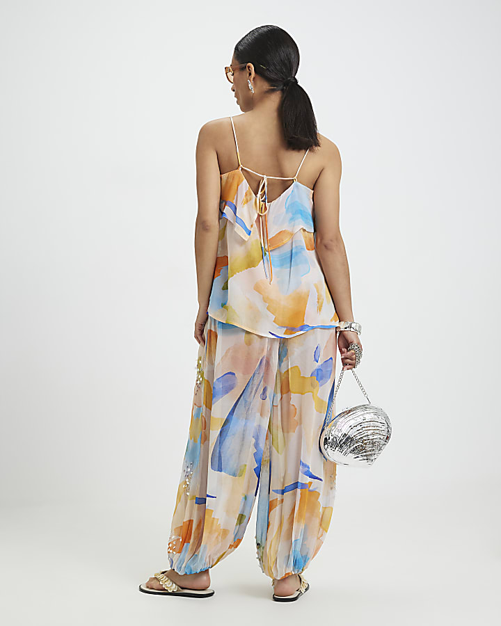 Petite Cream Blur Print Balloon Trousers
