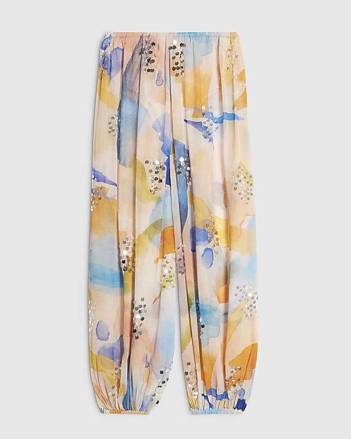Petite Cream Blur Print Balloon Trousers