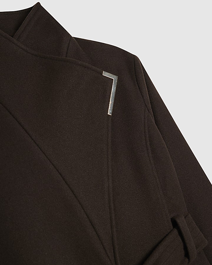 Petite Brown Belted Longline Robe Coat