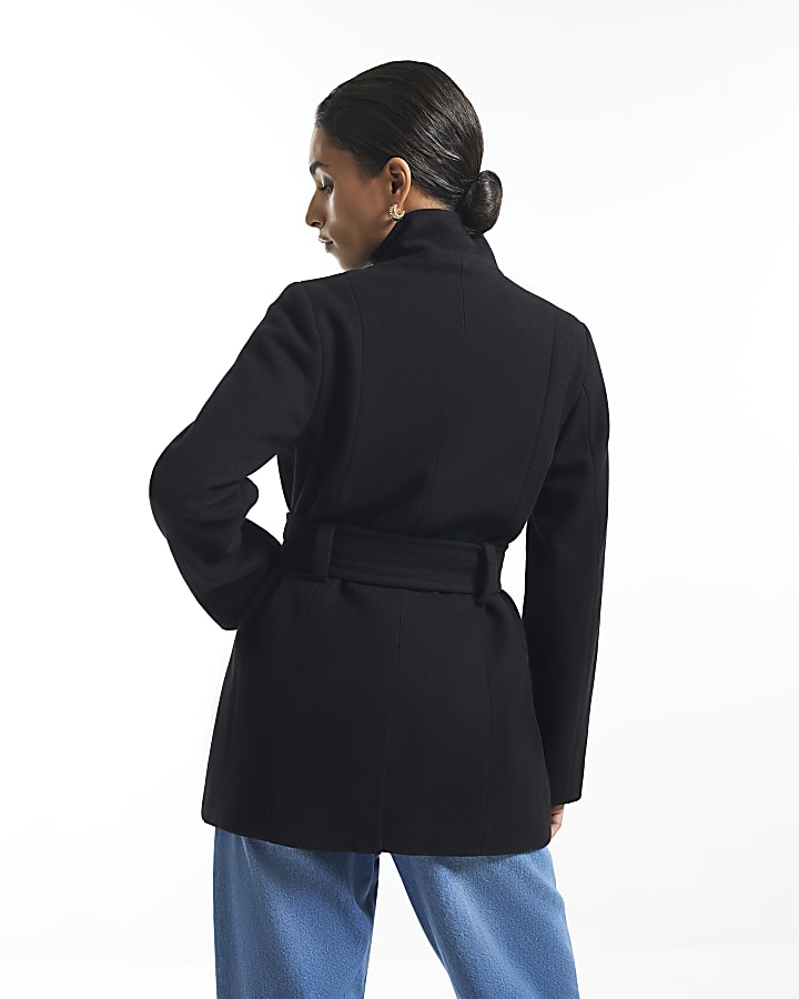 Petite Black Belted Short Coat