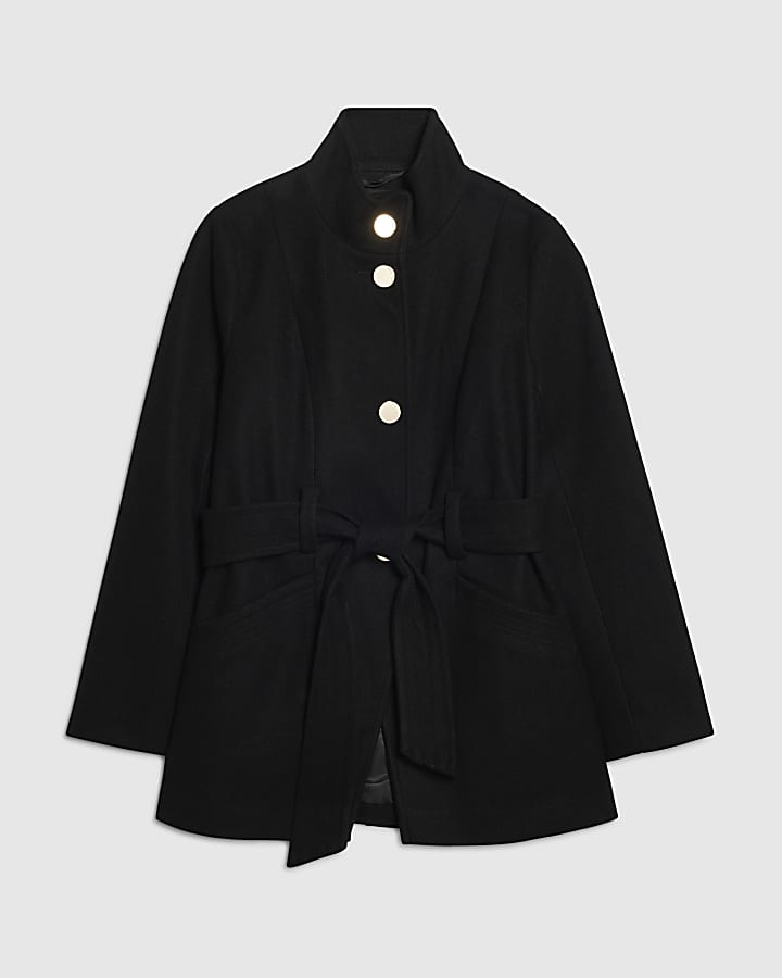 Petite Black Belted Short Coat