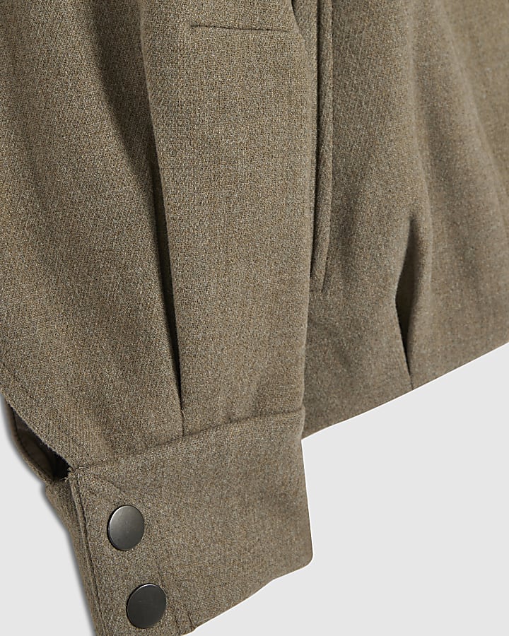 Petite Brown Funnel Neck Bomber Jacket