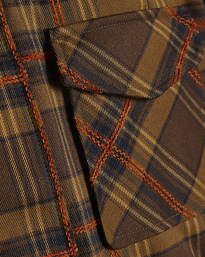Petite Brown Check Funnel Neck Parka Jacket