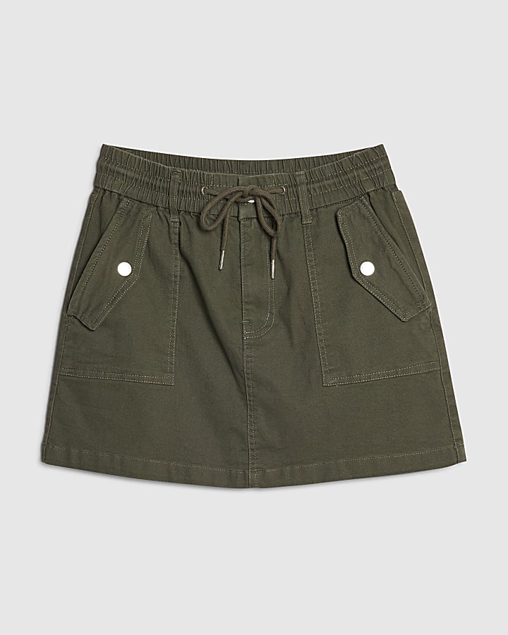 Khaki Denim Utility Mini Skirt