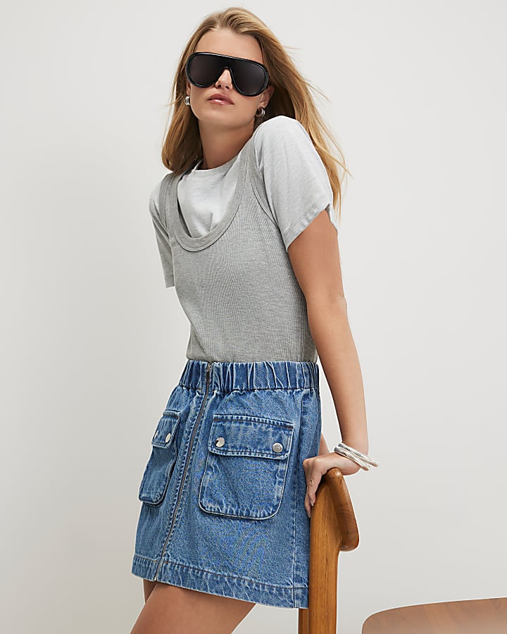 Blue Utility Denim Mini Skirt