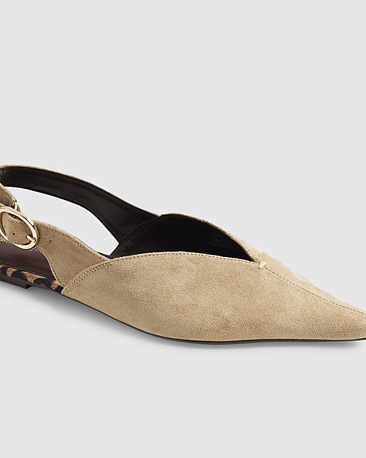 Beige Faux Suede Point Toe Flats