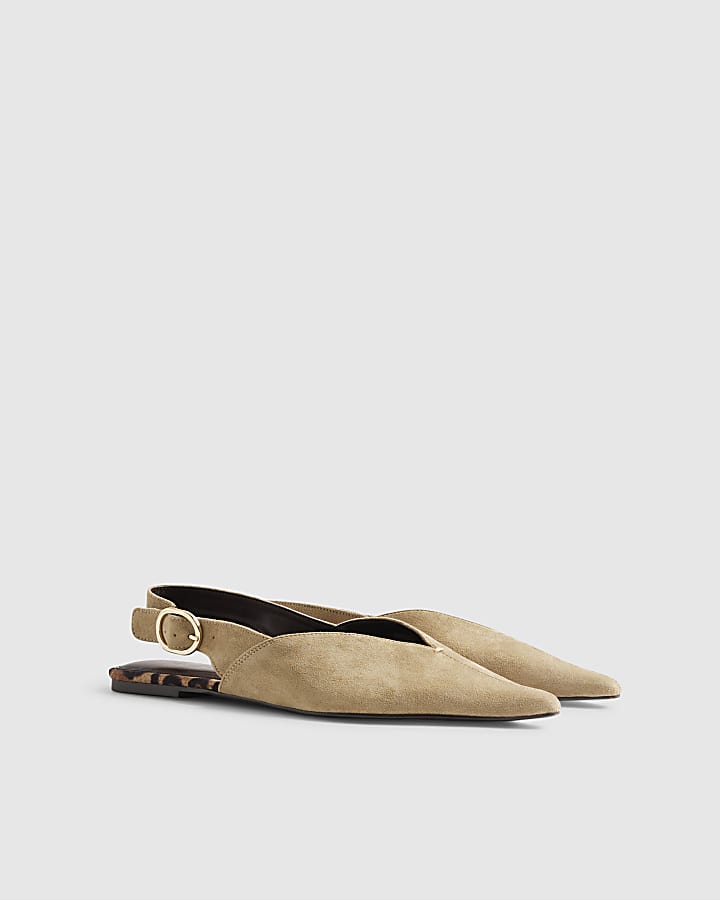 Beige Faux Suede Point Toe Flats