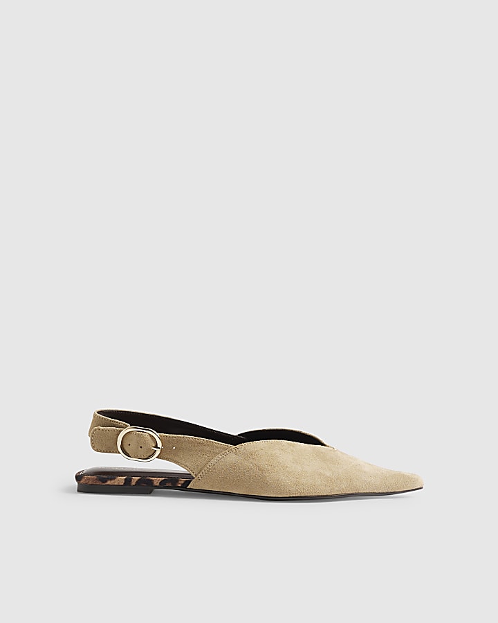 Beige Faux Suede Point Toe Flats