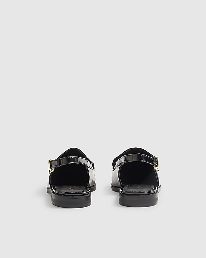 Black Faux Leather Sling Back Shoes