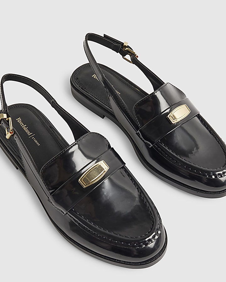 Black Faux Leather Sling Back Shoes