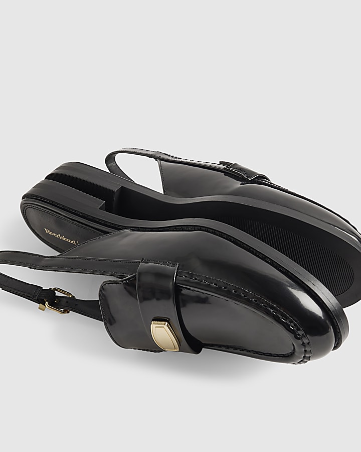Black Faux Leather Sling Back Shoes