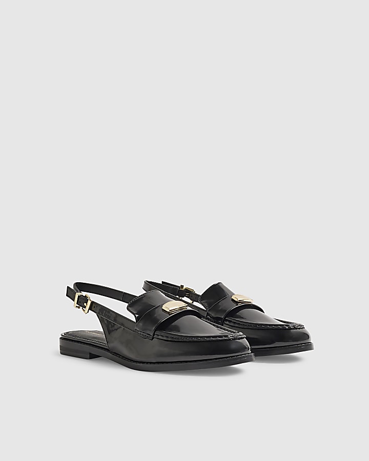 Black Faux Leather Sling Back Shoes