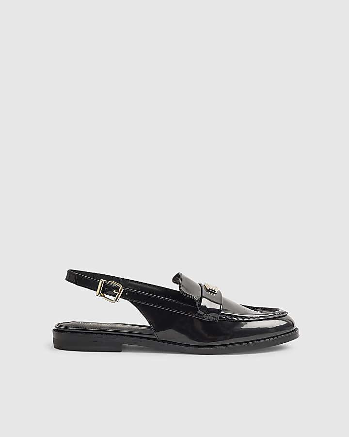 Black Faux Leather Sling Back Shoes