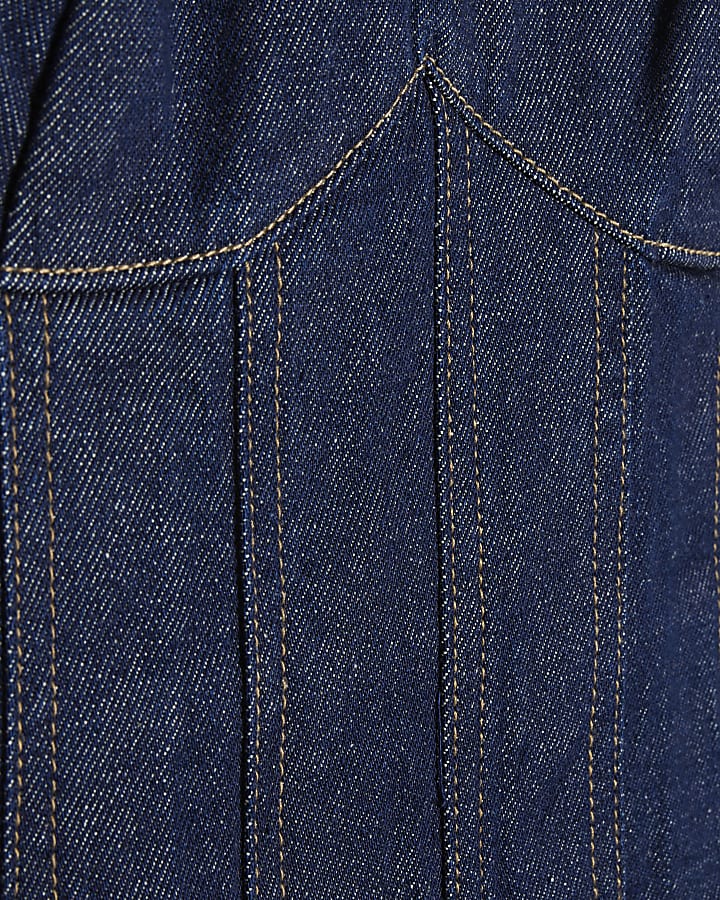 Blue Denim Sleeveless Seamed Mini Dress