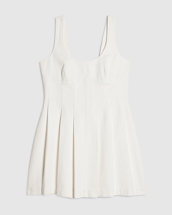 White Denim Sleeveless Seamed Mini Dress