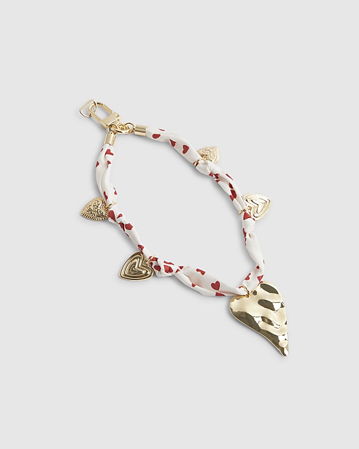 White Heart Charm Phone Chain