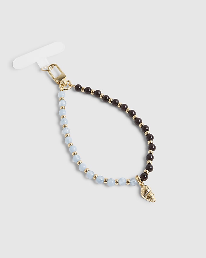 Blue Beaded Charm Phone Chain