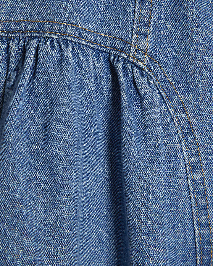 Blue Button Belted Denim Mini Skirt