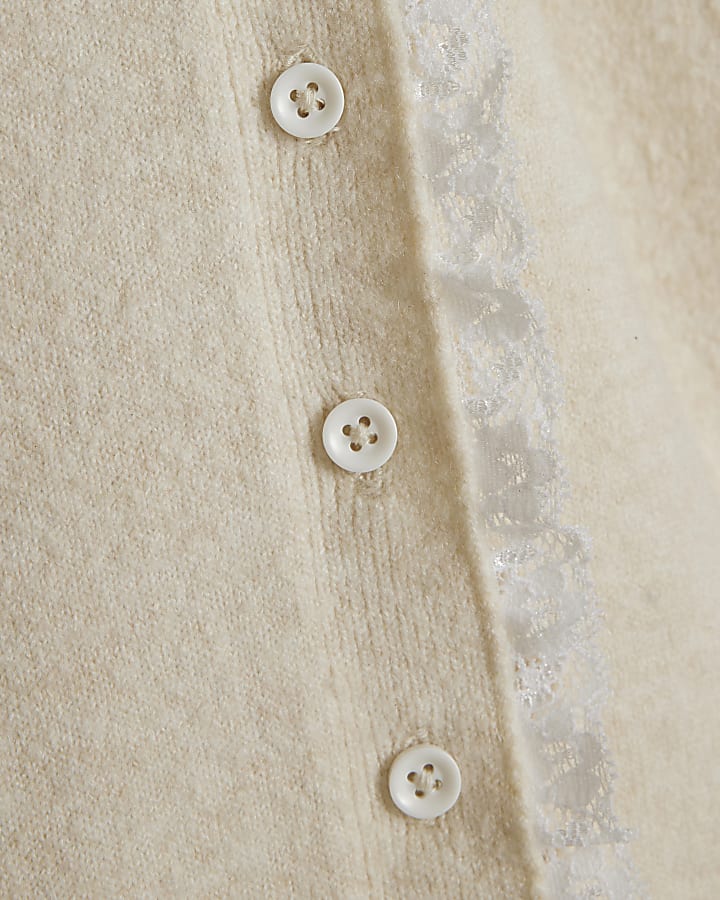 Cream Frill Trim Button Up Cardigan