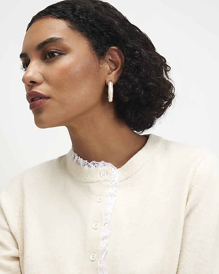 Cream Frill Trim Button Up Cardigan