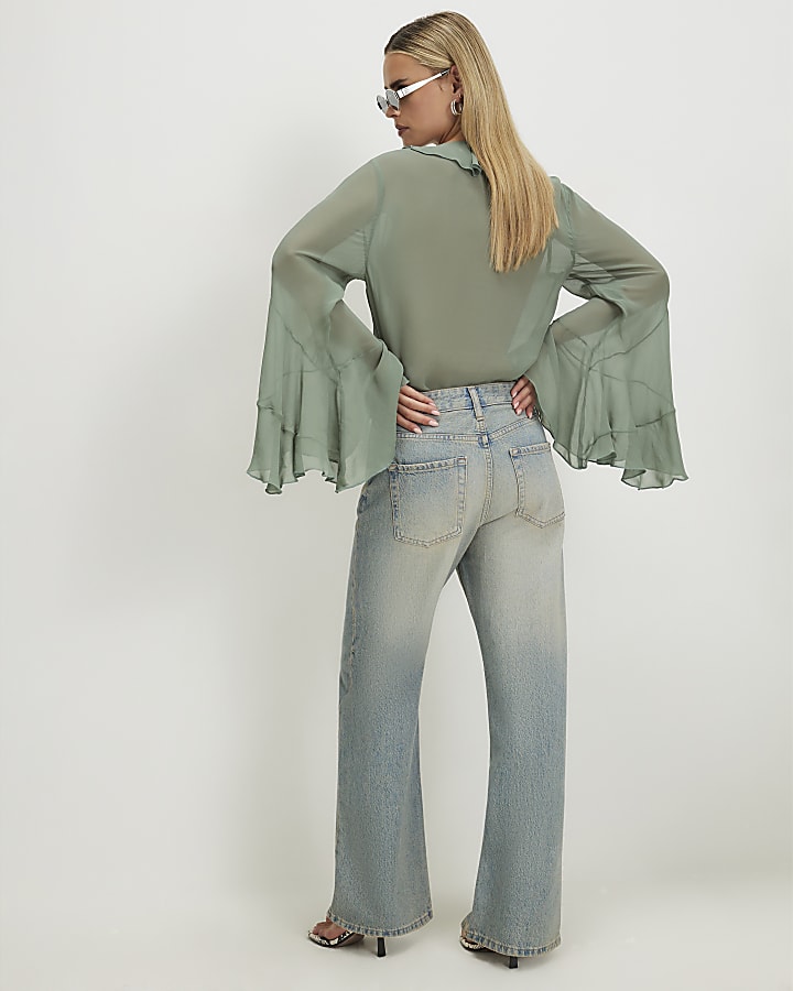 Petite Blue Relaxed Straight Leg Washed Jeans