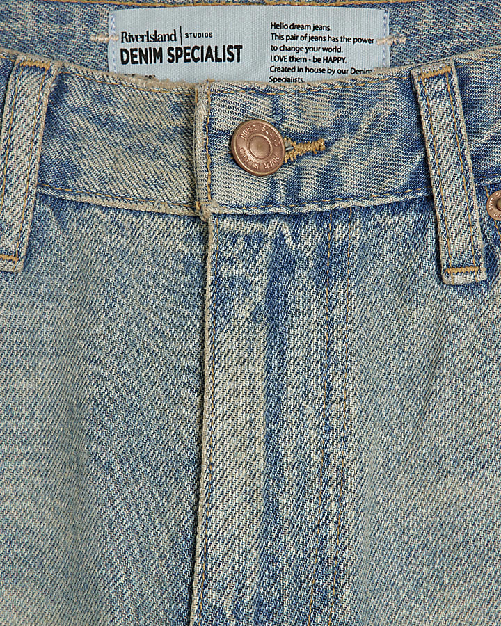 Petite Blue Relaxed Straight Leg Washed Jeans