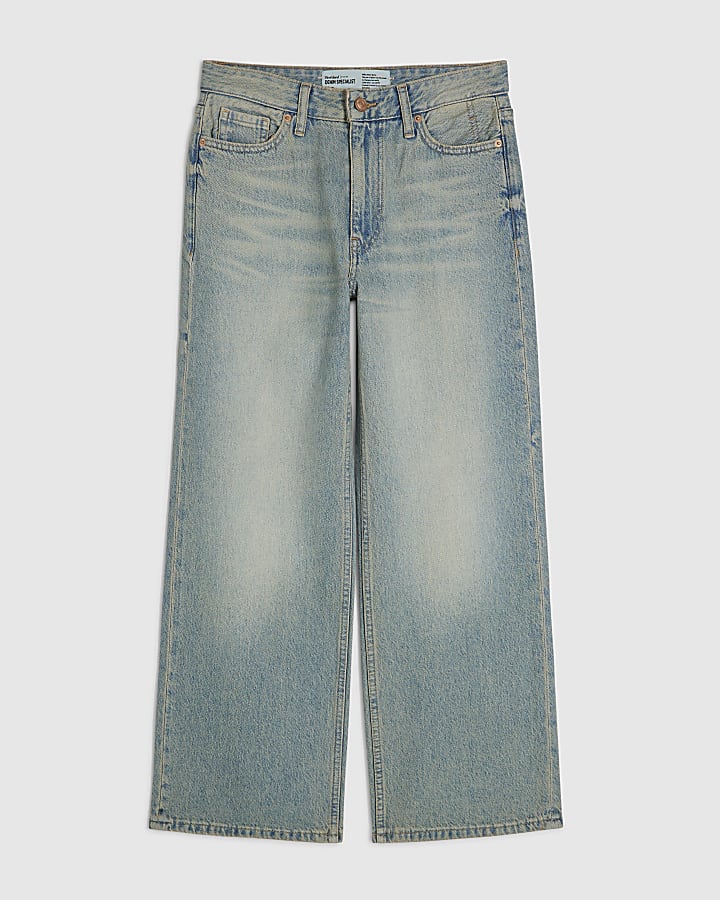 Petite Blue Relaxed Straight Leg Washed Jeans