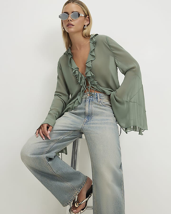 Petite Blue Relaxed Straight Leg Washed Jeans