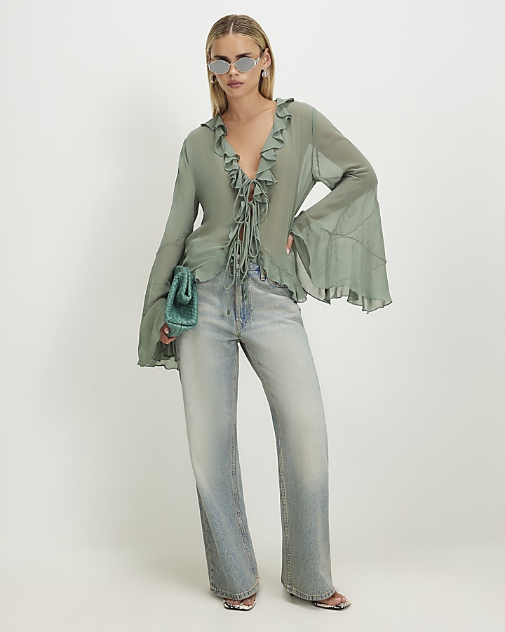 Petite Blue Relaxed Straight Leg Washed Jeans