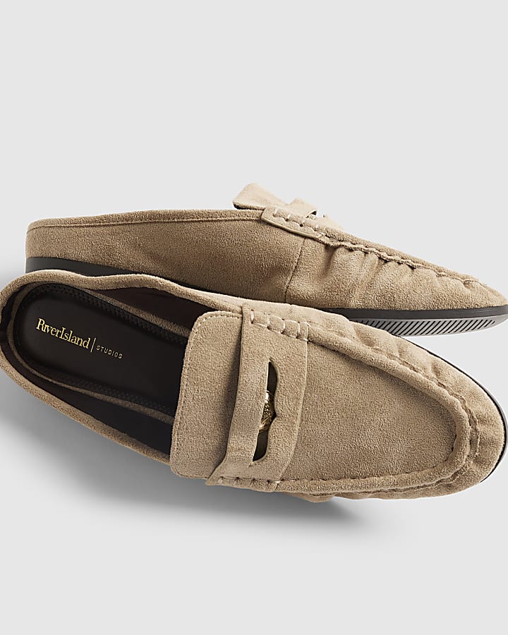 Beige Backless Loafers