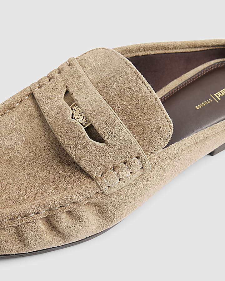 Beige Backless Loafers