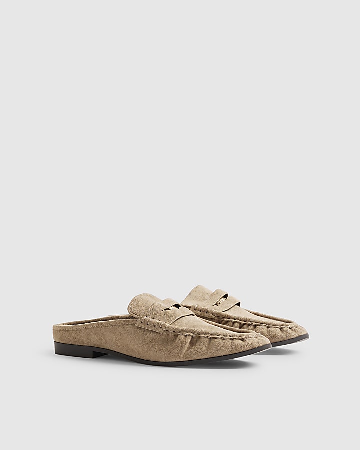 Beige Backless Loafers