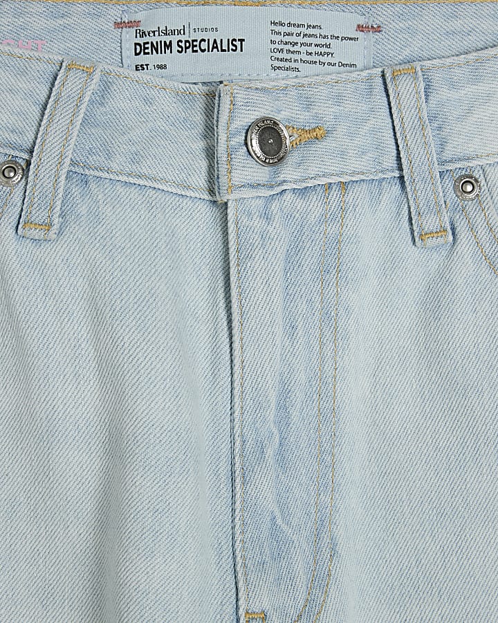 Petite Blue Rip High Waist Straight Leg Jeans