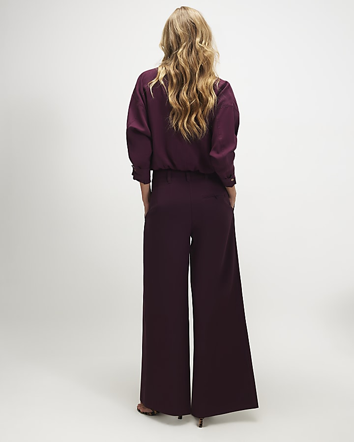 Purple High Waisted Wide Leg Trousers