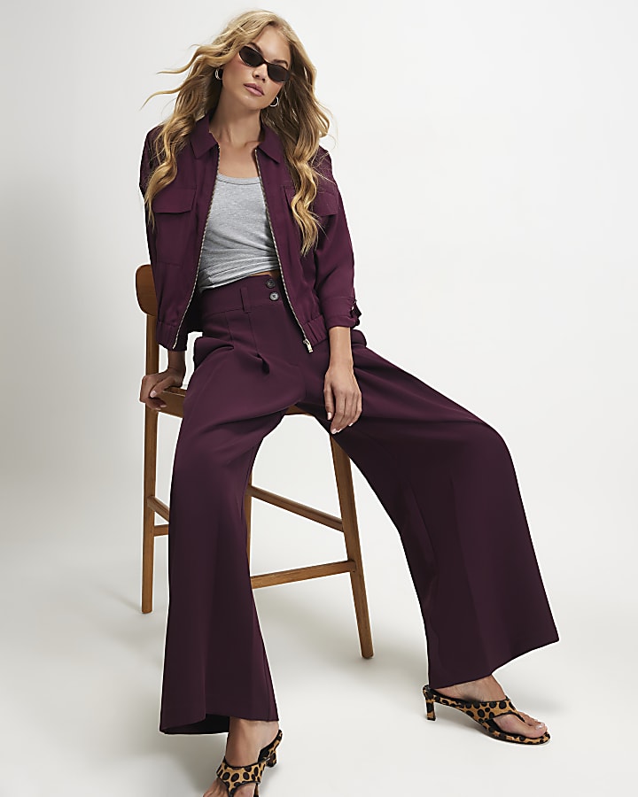 Purple High Waisted Wide Leg Trousers