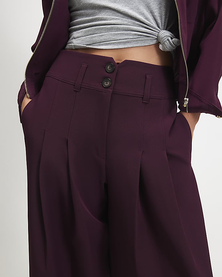 Purple High Waisted Wide Leg Trousers