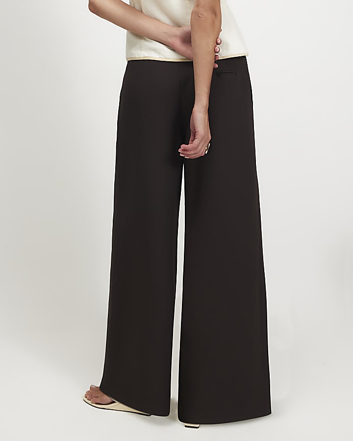 Brown High Waisted Wide Leg Trousers