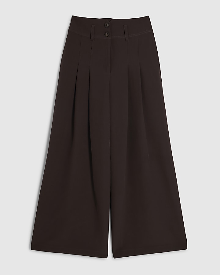 Brown High Waisted Wide Leg Trousers