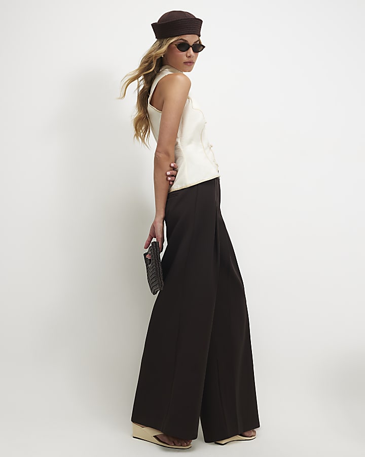 Brown High Waisted Wide Leg Trousers