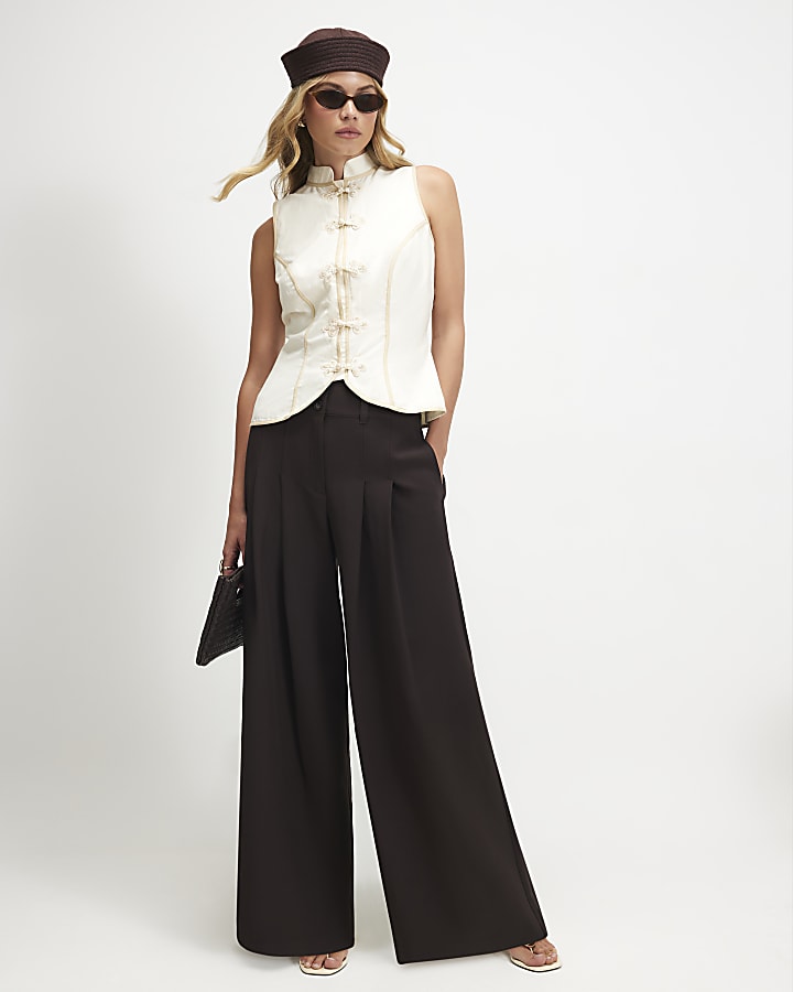 Brown High Waisted Wide Leg Trousers