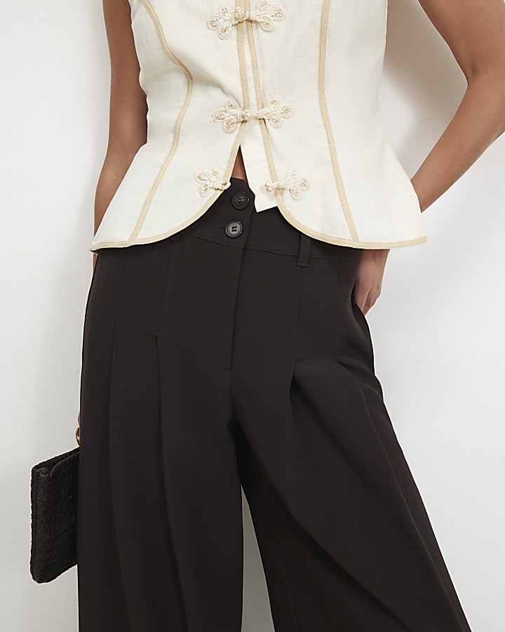 Brown High Waisted Wide Leg Trousers