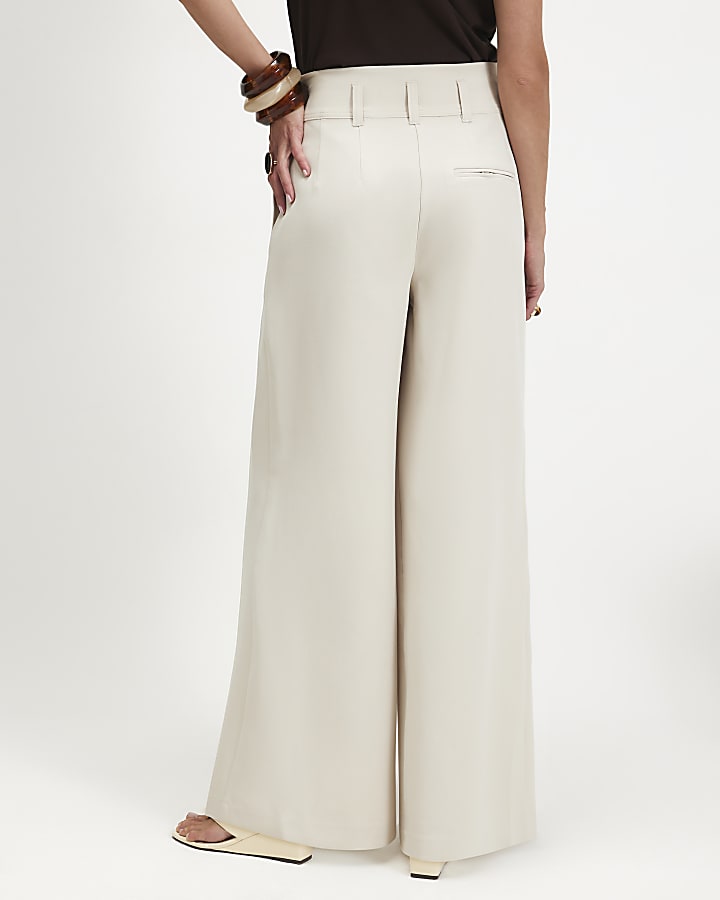 Cream High Waisted Wide Leg Trousers