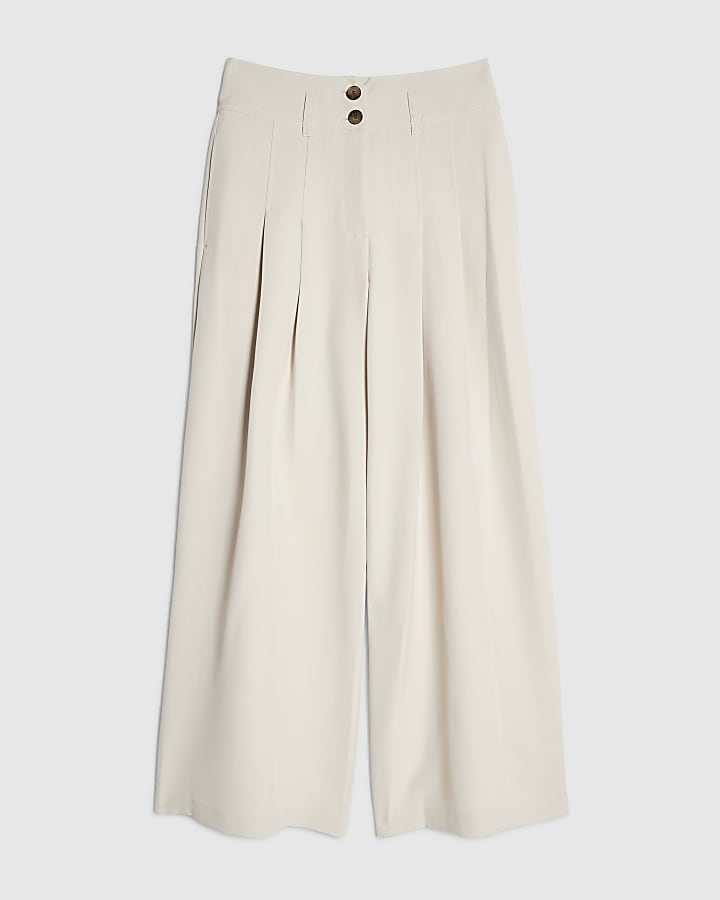 Cream High Waisted Wide Leg Trousers