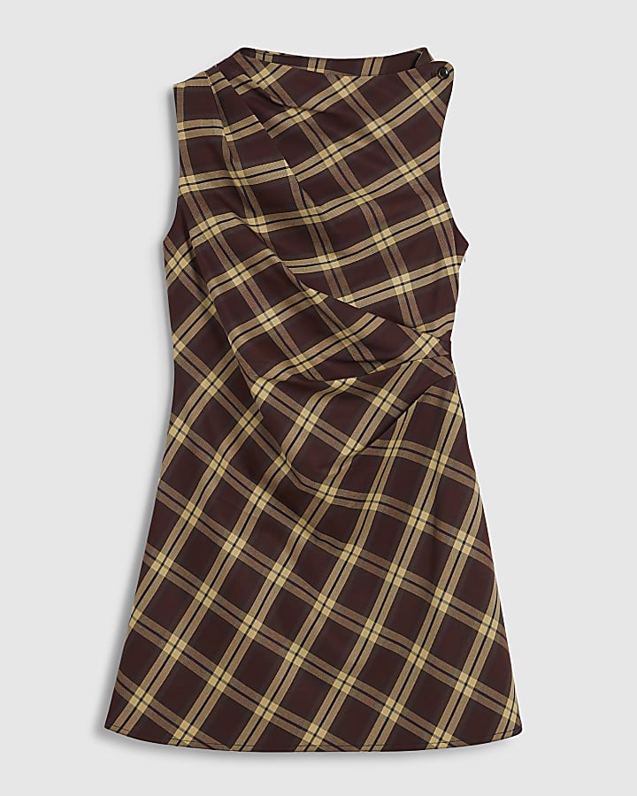 Red Check Drape Mini Dress